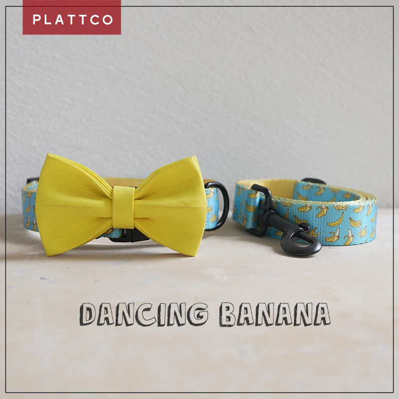 PLATTCO único pajarita collar de perro conjunto de correa BANCING BANANA conveniente para caminar el accesorio del perro para pequeños, medianos y grandes PDC327
