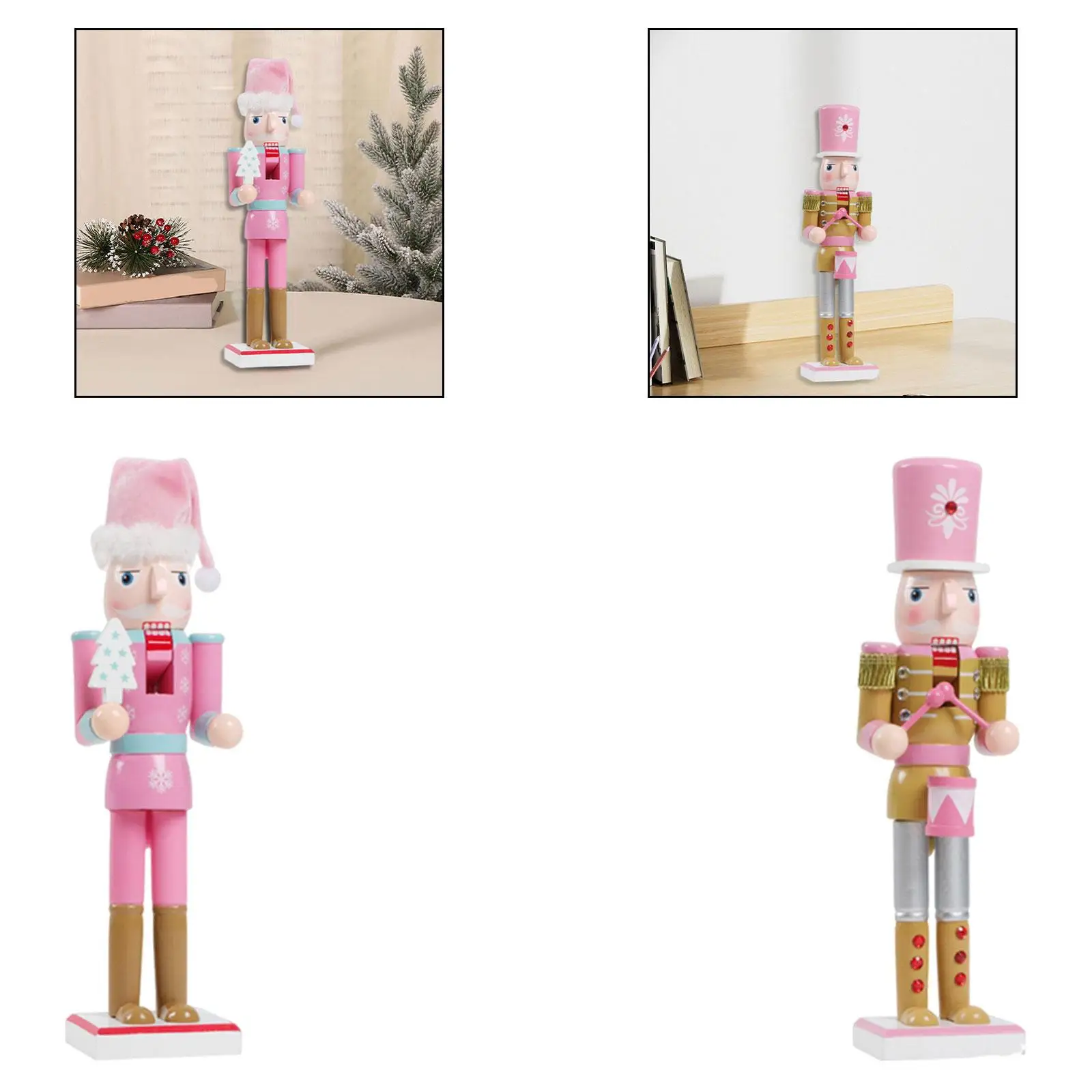 Wooden Nutcracker Statue Classic Christmas Figurine Home Decoration Ornament for Living Room Bedroom