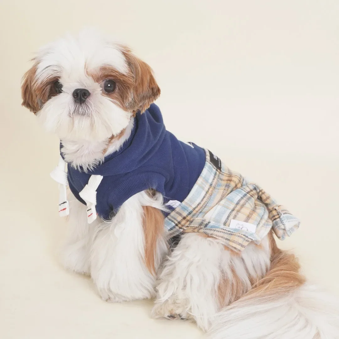 Sudadera con capucha para mascotas, ropa para perros pequeños, media falda a cuadros, Schnauzer, Otoño e Invierno - imagen 3