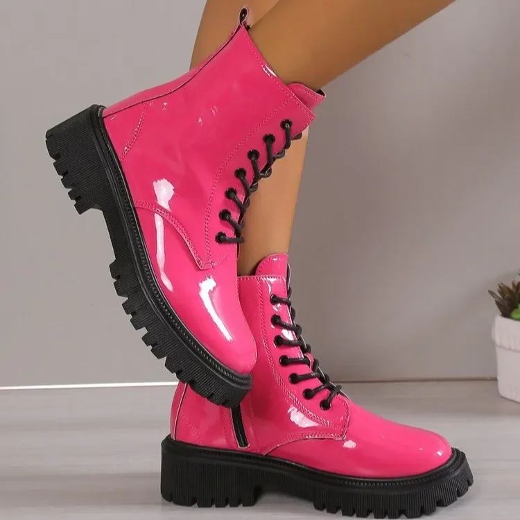 Botines de plataforma para mujer, zapatos deportivos de lujo, cómodos, elegantes, de tacón medio y cabeza redonda, otoño - imagen 4