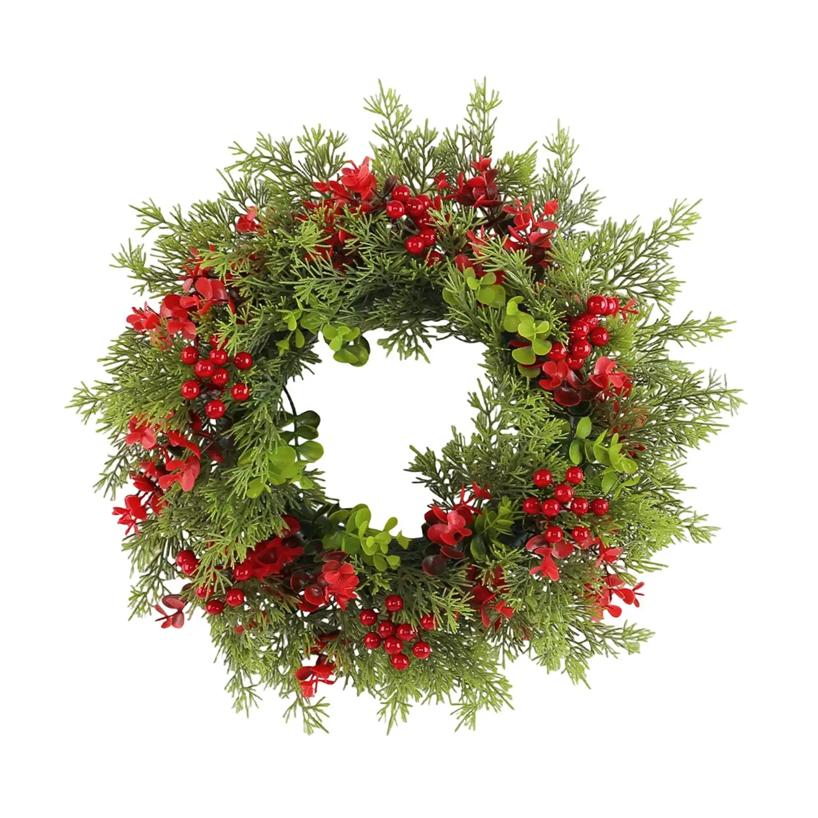 Corona navideña artificial, bayas rojas, corona para puerta delantera, guirnalda navideña, decoración navideña para pared, chimenea de hotel, balcón, boda - imagen 4