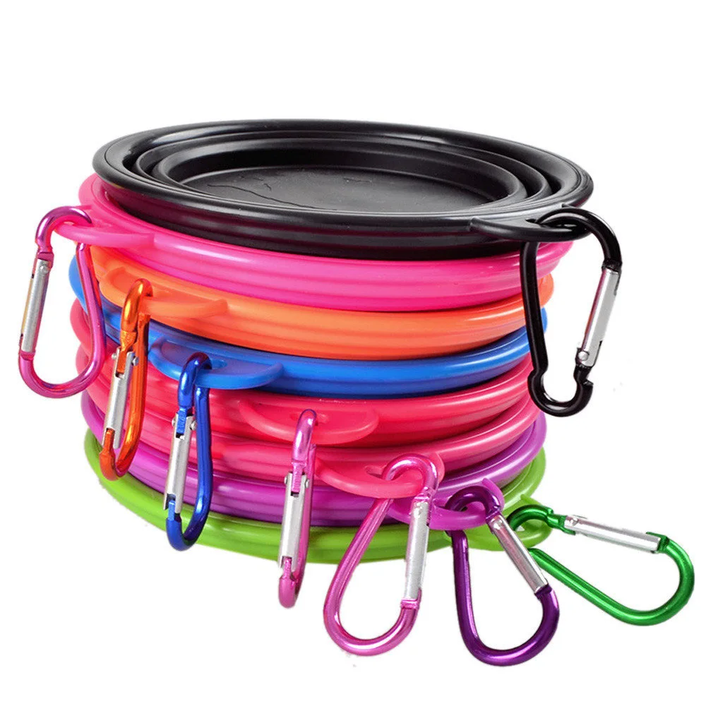 Cuenco plegable de silicona para comida de perro, cuenco de agua para acampar al aire libre, viaje, suministros plegables portátiles para mascotas, platos con mosquetón - imagen 3