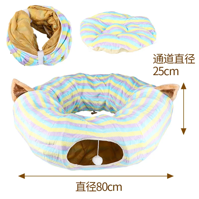 Túnel plegable arcoíris de franela para gatos - imagen 5
