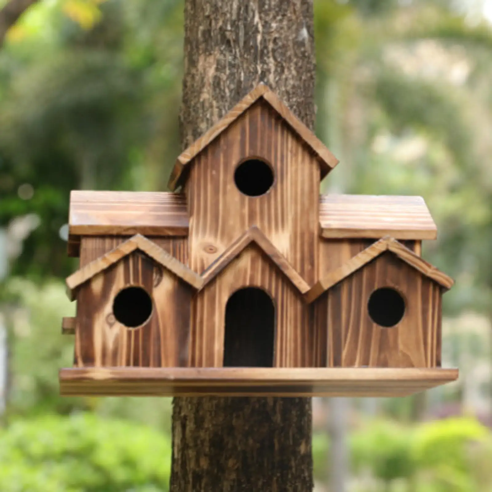 Wooden Bird House Bird Cage Garden Decor, Rustic Hanging Birds Hut Hummingbird Nest, Hanging Bird Feeder for Yard Outdoor