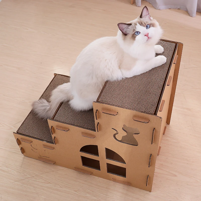 Casa de tres capas multifuncional para gatos con rascador y almohadilla - imagen 2