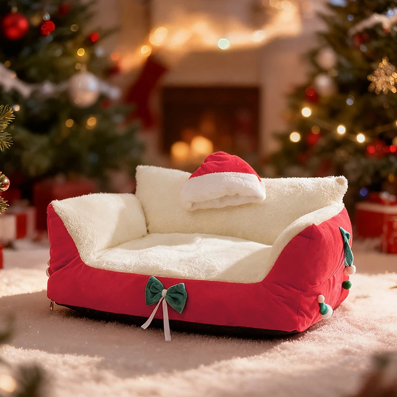 Cama suave y cálida para gatos, sofá navideño para mascotas, cama para gatos, perros pequeños, cama extraíble y lavable de felpa para gatitos, accesorios para gatos - imagen 3