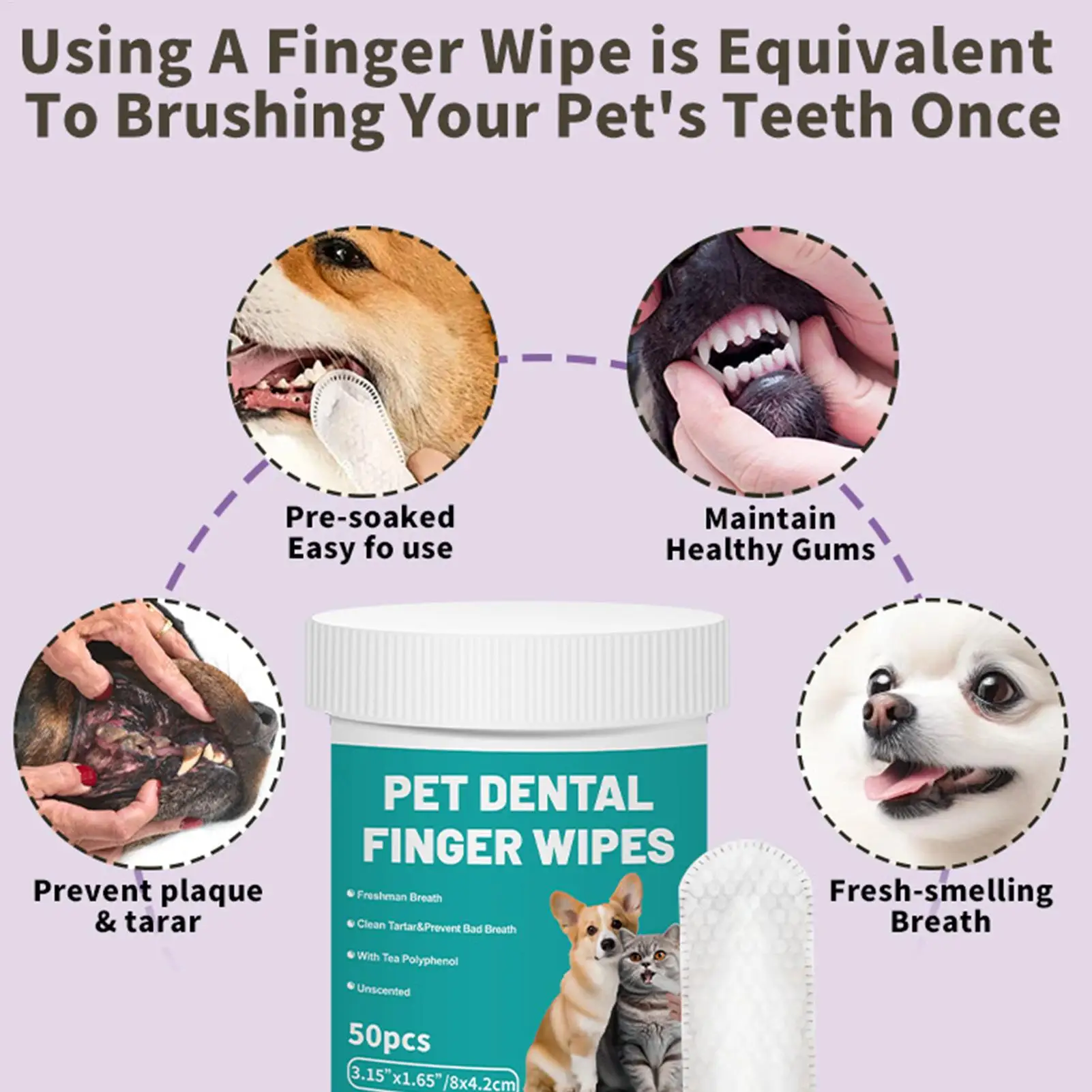 Toallitas dentales para perros y gatos contra el mal aliento - imagen 3