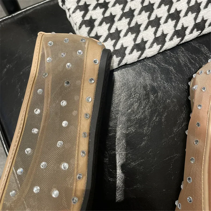 Bailarinas con tachuelas de cristal para mujer, zapatos planos de baile de malla, mocasines informales para conducir y caminar, alpargatas sin cordones para mujer - imagen 4