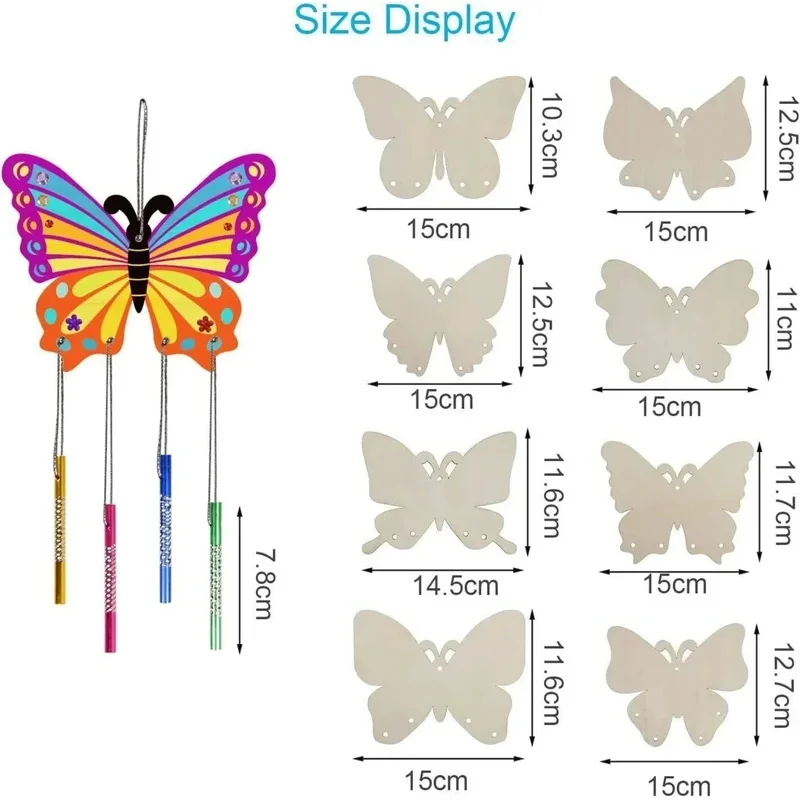 Los niños hacen tu propio carillón de viento de mariposa 3D, pintura de madera para manualidades y manualidades, Kit de manualidades de mariposa