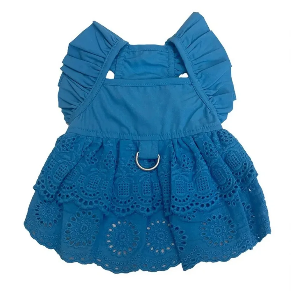 Vestido de encaje con mangas voladoras para mascotas, ropa de tracción fina para perros pequeños, oso de peluche, gato, primavera y verano, nuevo
