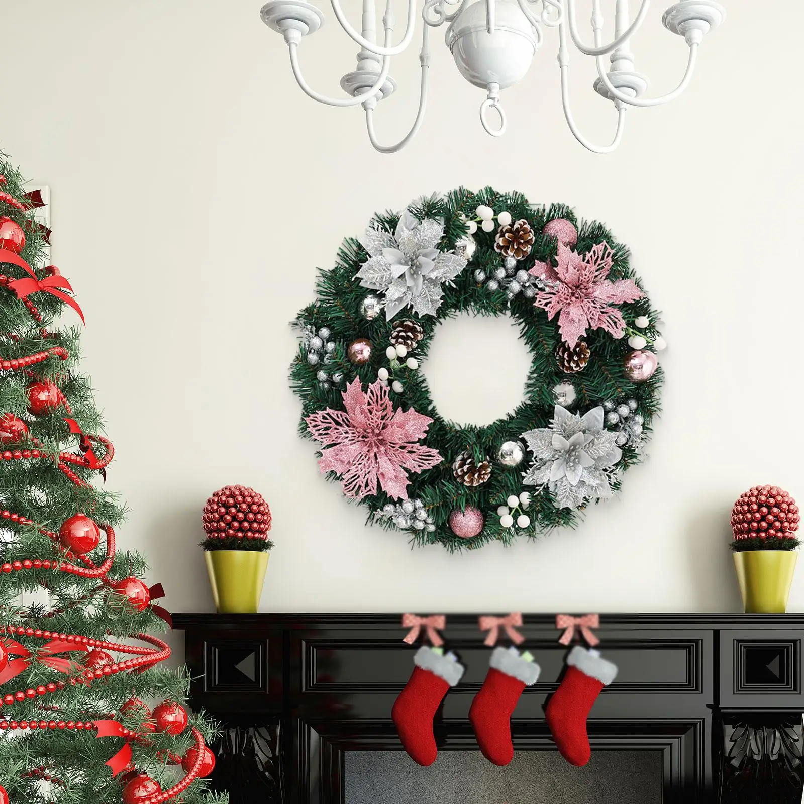 Christmas Wreath Party Wall Collection Indoor Outdoor Festival Pine Cone Wreath Artificial Pine Garland Door Hanging Decoration
