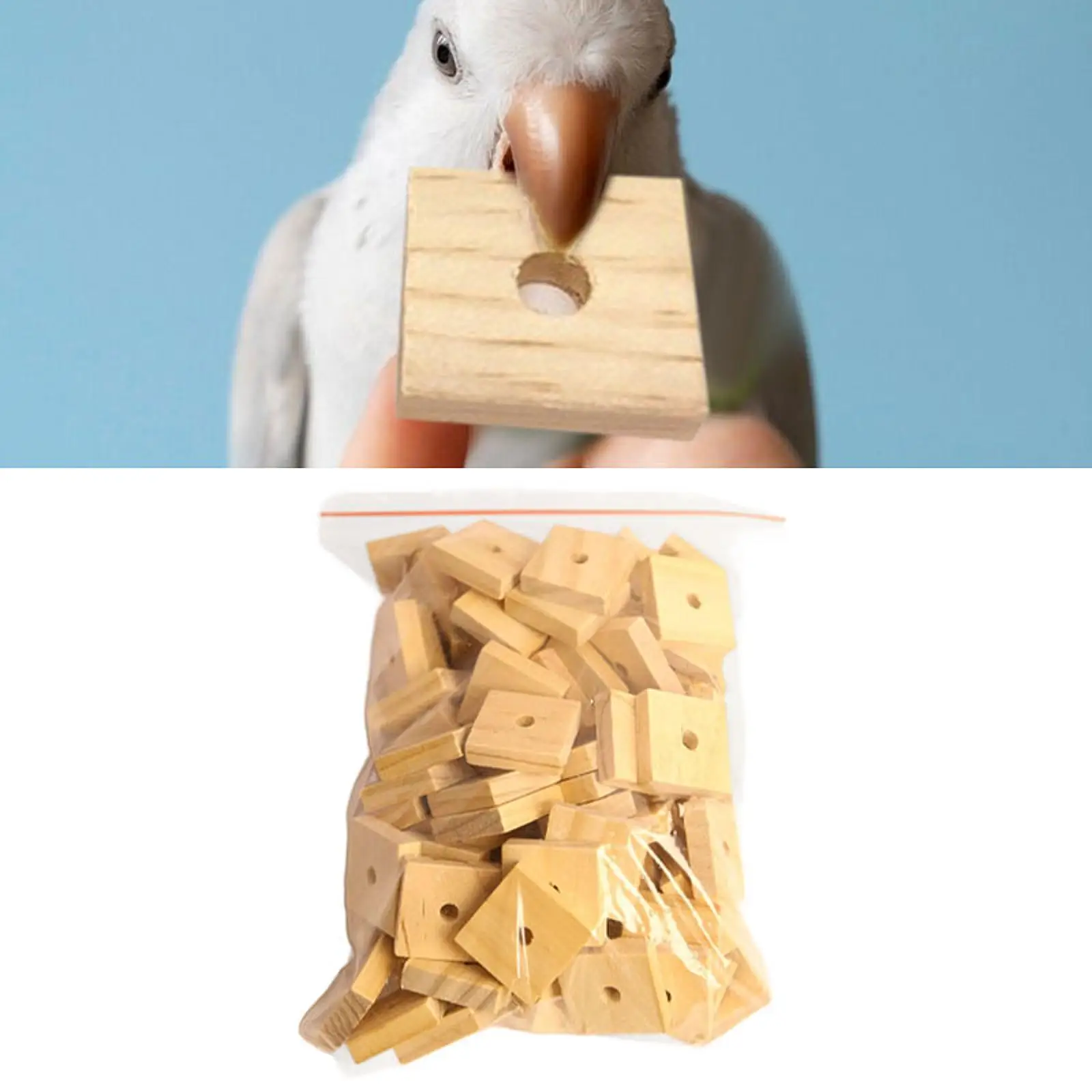 100Pcs Bird Chewing Blocks Wood Chips Parrot Toy Equipment with Holes Bird Chewing Toy Bird Toy for Cockatiels Budgies