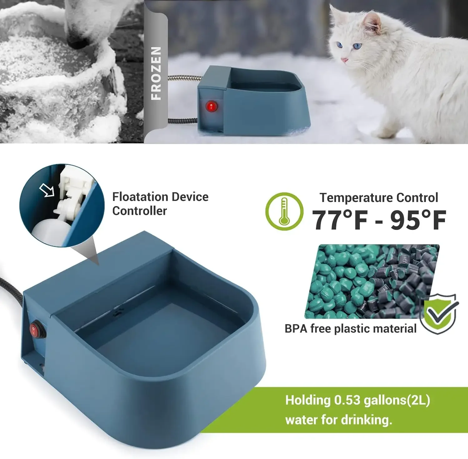 Cuenco de agua automático calentado para perros, cuenco exterior de llenado automático para perros calentados, bebedero automático calentado para perros, gatos, pollos, animales - imagen 2