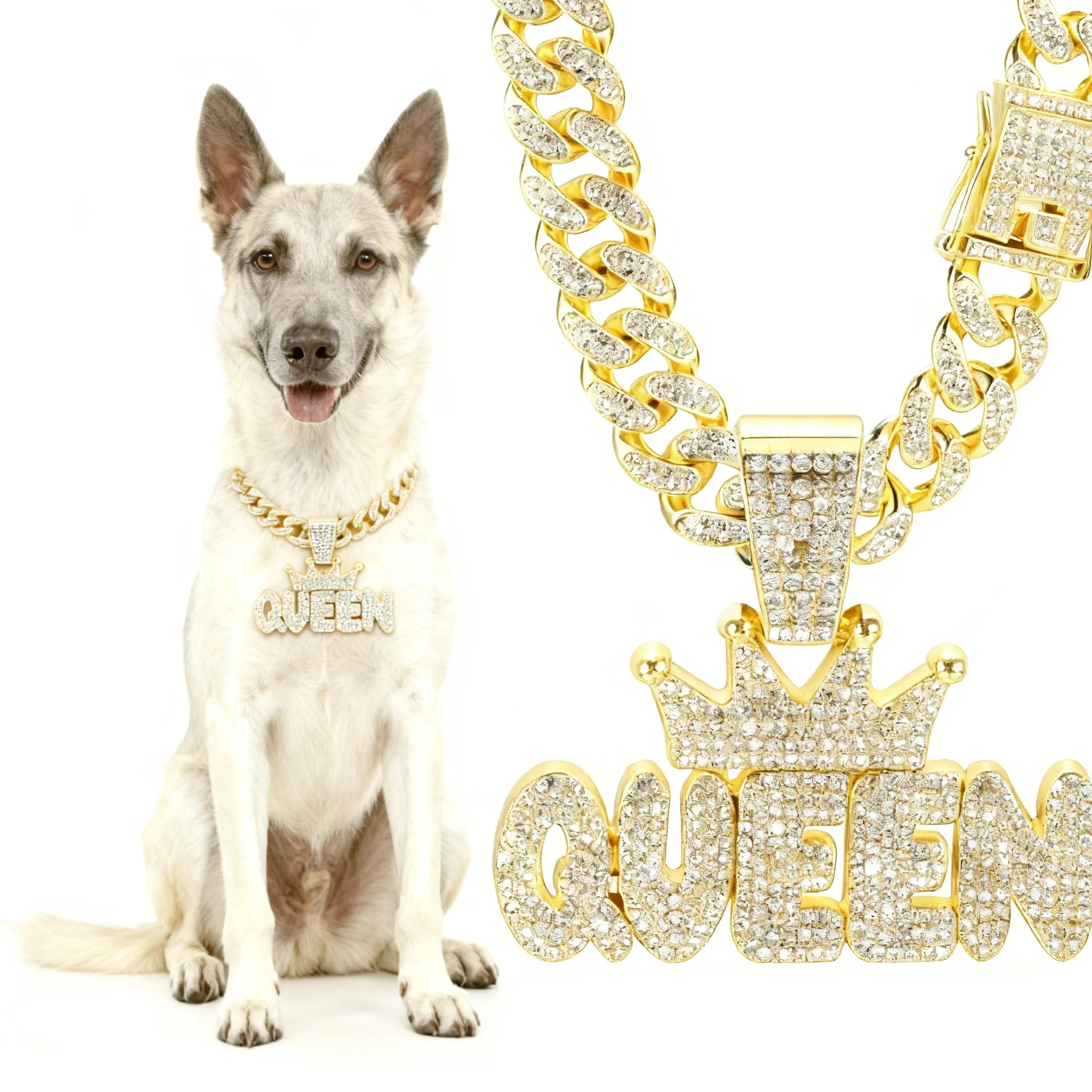 Collar cadena cubana Miami para perro chapado oro y plata