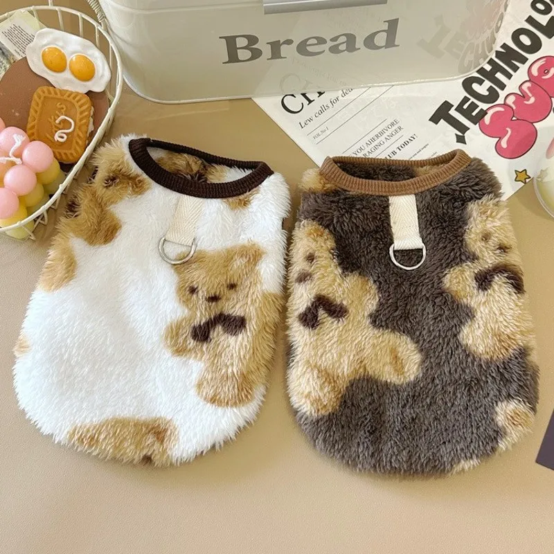 Ropa de invierno para perros con bonito oso, chaleco de lana para perros, abrigo, chaqueta cálida para perros, ropa para Bulldog Francés Chihuahua Bichon, ropa para perros