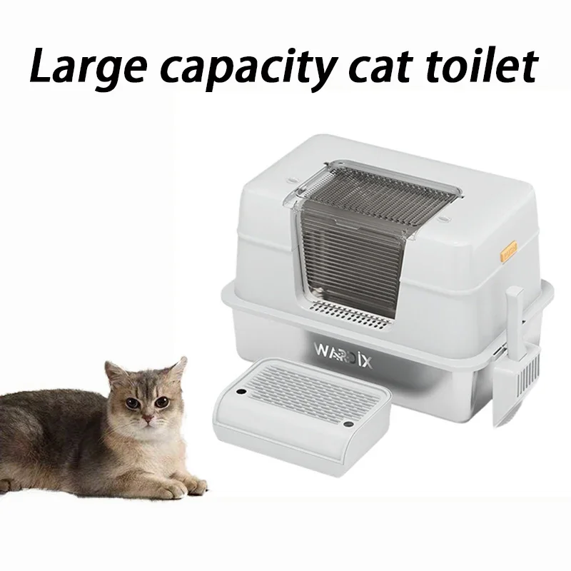 Fully Enclosed Cat Litter Box Stainless Steel Large Anti Odor Cat Bedpans Enclosed Kitten Litter Box with Scoop Pet Supplies