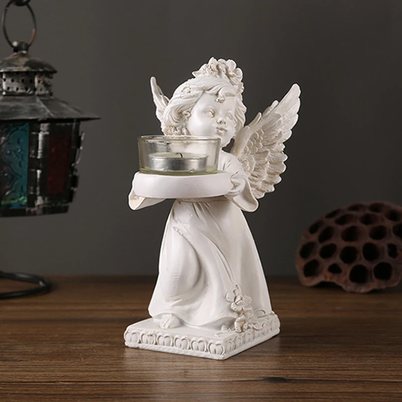 Candelabro de pequeño ángel europeo Retro, candelabro de hadas nórdico, estatua moderna de jardín, Interior, decoración del hogar de hadas Retro - imagen 5
