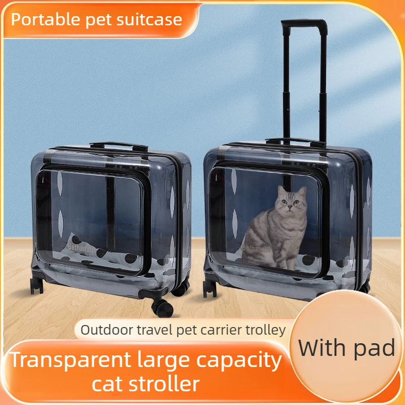 Carrito transparente lujo para gatos con ruedas transpirable exteriores