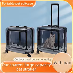 Carrito transparente lujo para gatos con ruedas transpirable exteriores