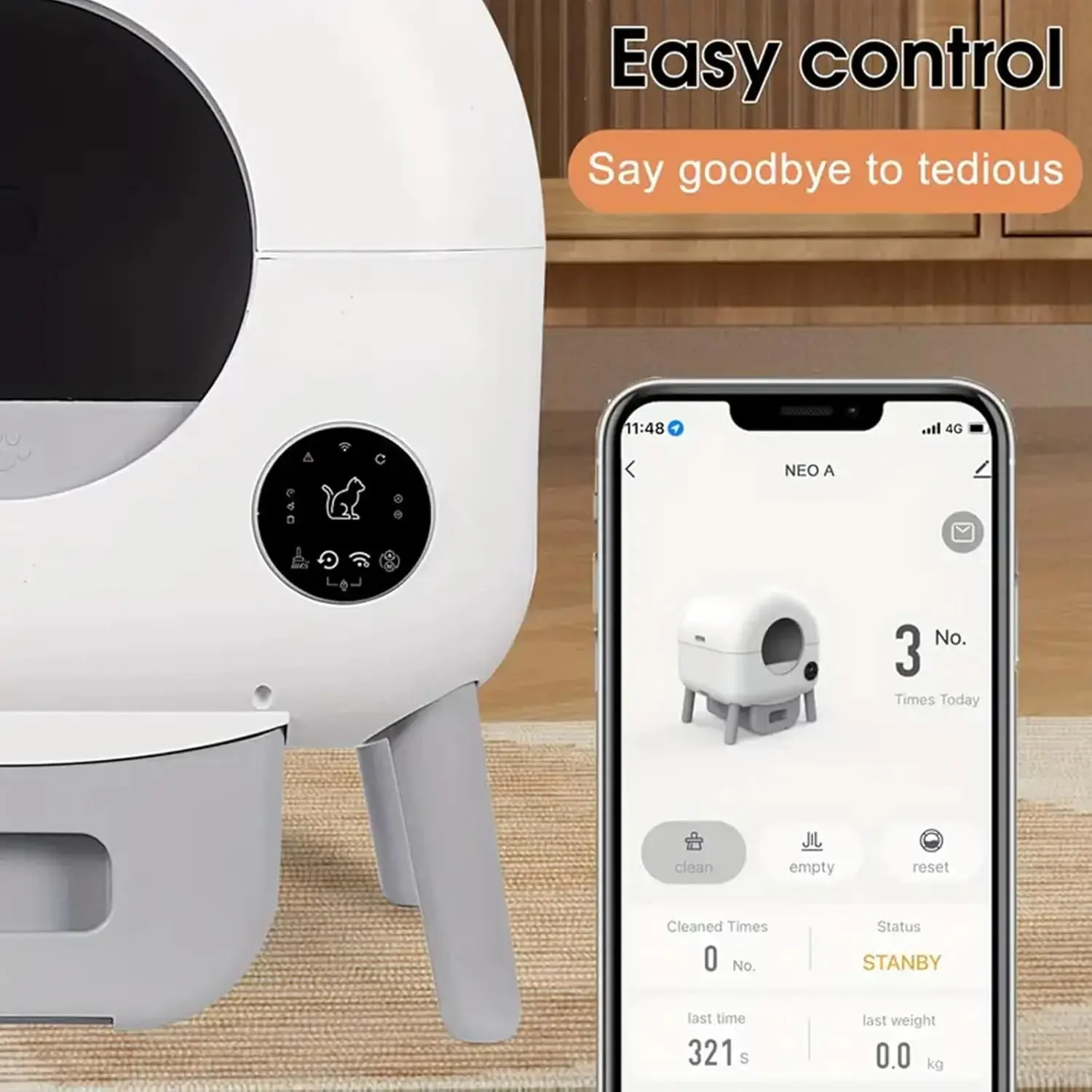 Caja de arena autolimpiante, caja de arena automática 76L + 13L, robot de caja de arena extra grande con control de aplicación monitoreo de peso - imagen 3