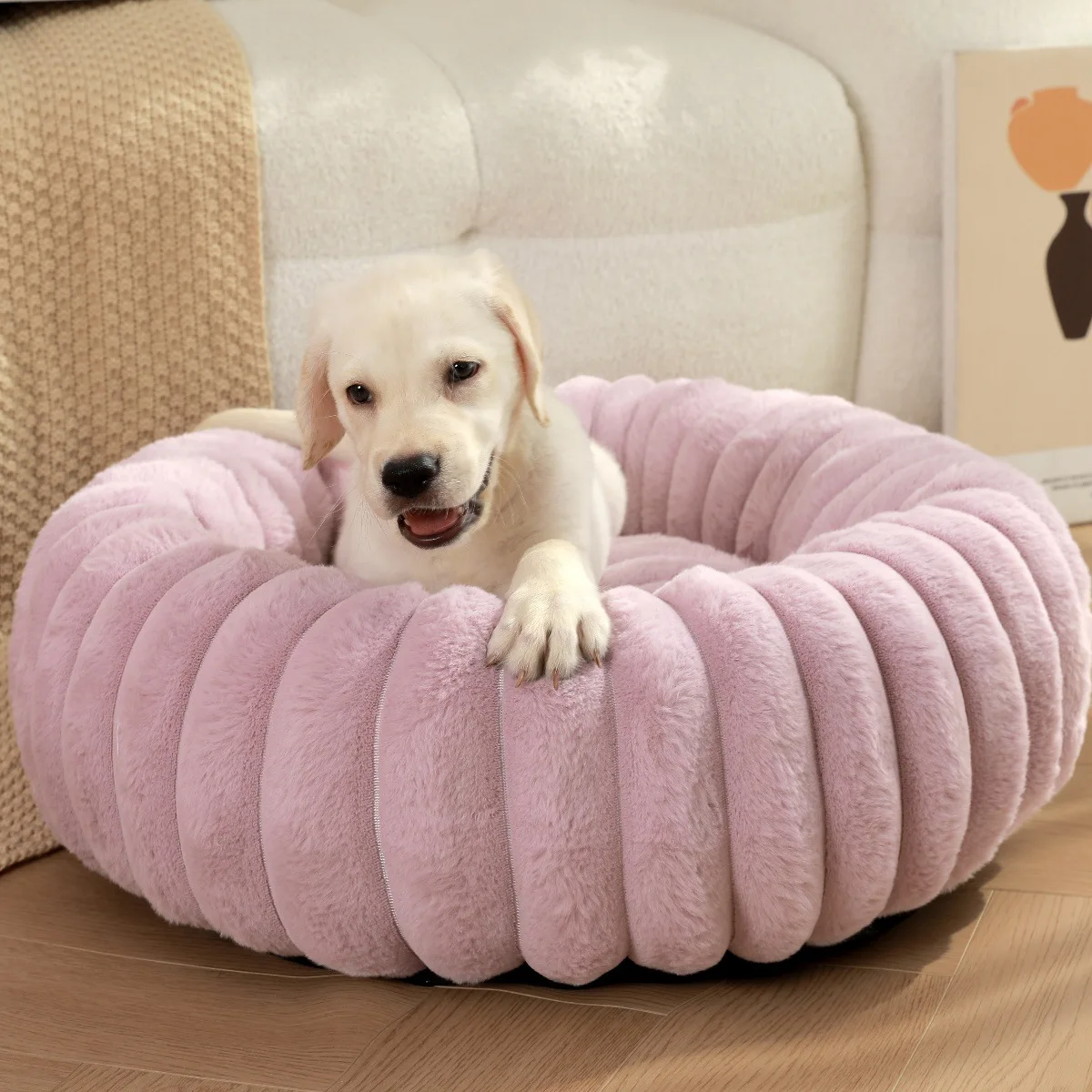 Cama nido redonda con diseño de calabaza, cesta para dormir acogedora de lana para perros pequeños, suministros, sofá esponjoso para mascotas, casa, gatos, camas para perros # 40cm-60cm - imagen 5