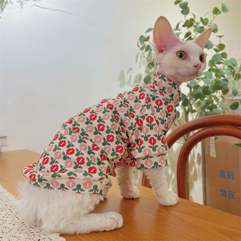 Primavera Otoño Abrigo grueso para gato Sudadera rosa suave para Sphynx Gato en invierno Ropa de casa dulce y cálida para gatitos Ropa de cachorro