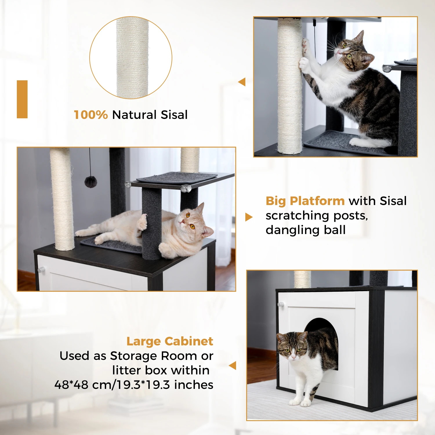 Árbol de lujo para gatos, torre multicapa, poste de rascado de Sisal Natural para felino, percha grande, nido, muebles de 3 colores - imagen 4