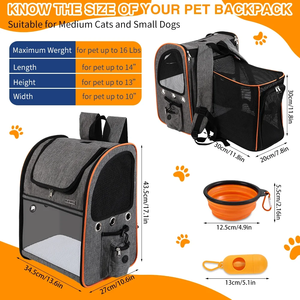 Bolsas de viaje para perros y gatos, mochila de transporte para perros pequeños y medianos, bolsa de transporte para mascotas de viaje y senderismo