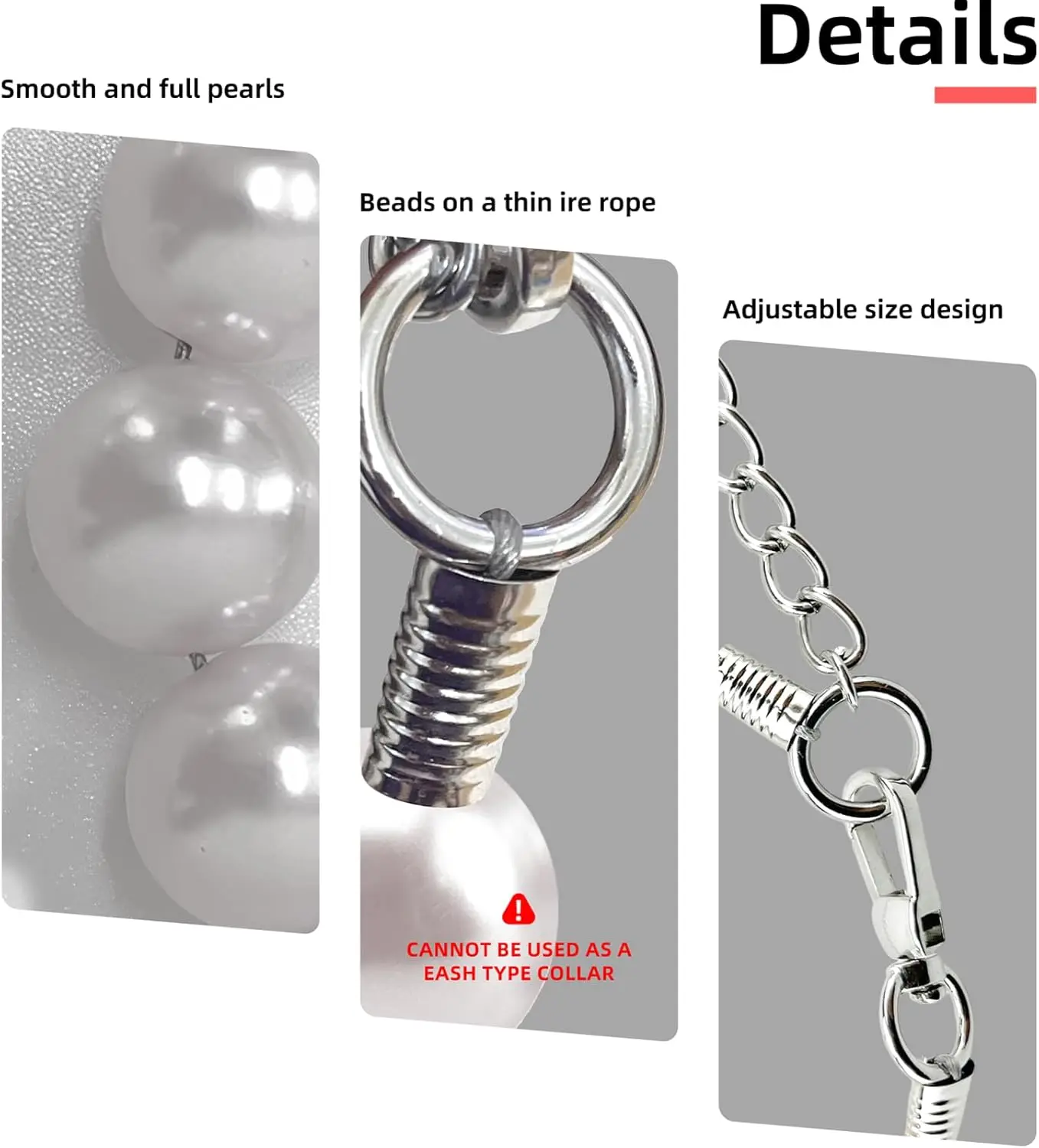 Collar de perlas para perros de 12-22 pulgadas, Collar de perlas ajustable y elegante para mascotas, accesorios para collares de joyería para perros pequeños, medianos y grandes - imagen 3