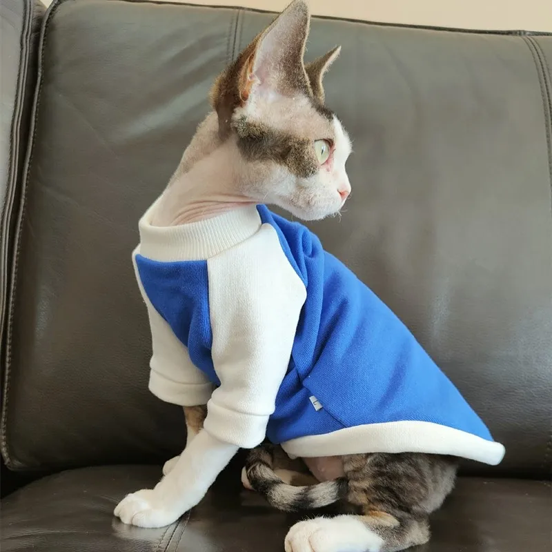 Sphynx Cat Clothes Sweater para gatitos Perros Winter Autumn Cotton Coat para Devon Rex Mangas largas Sudadera de color block para gato - imagen 4