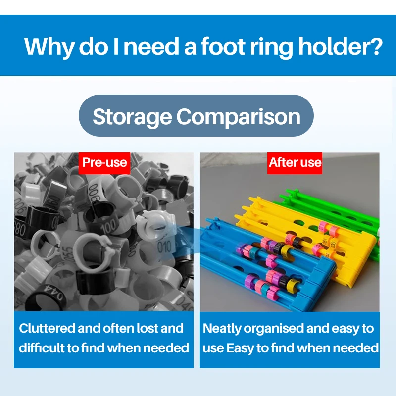 Soporte para anillos de pie de paloma y pájaro, 4 filas, gran espacio, soporte para anillo colgante Multicolor, accesorios para pájaros - imagen 5