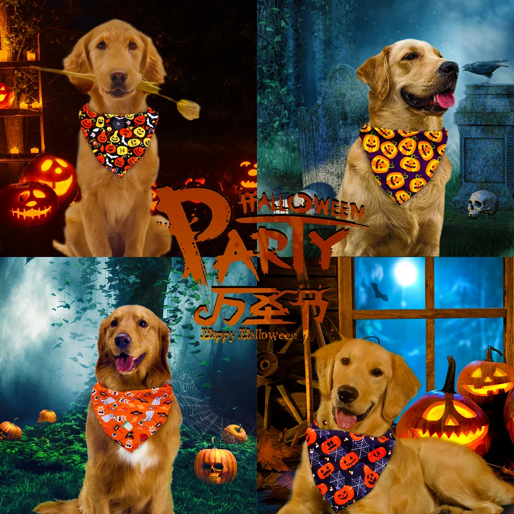 Bandana de Halloween para perro, pañuelo para mascotas pequeñas, gato, cachorro, accesorios para vacaciones, calabaza, Calavera, 50 piezas - imagen 2