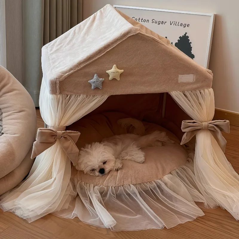 Cama princesa con encaje para gatos y perros lavable cojín extraíble - imagen 5