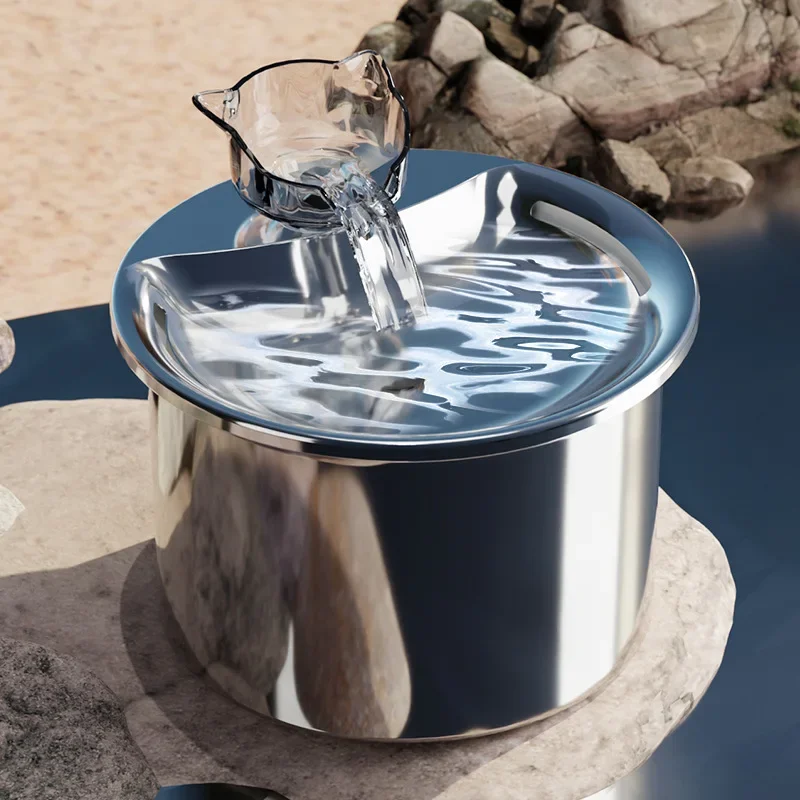 Fuente de agua con filtro automático de acero inoxidable para gatos, dispensador de agua para mascotas, bebedero inteligente para mascotas con grifo, bebedero - imagen 2