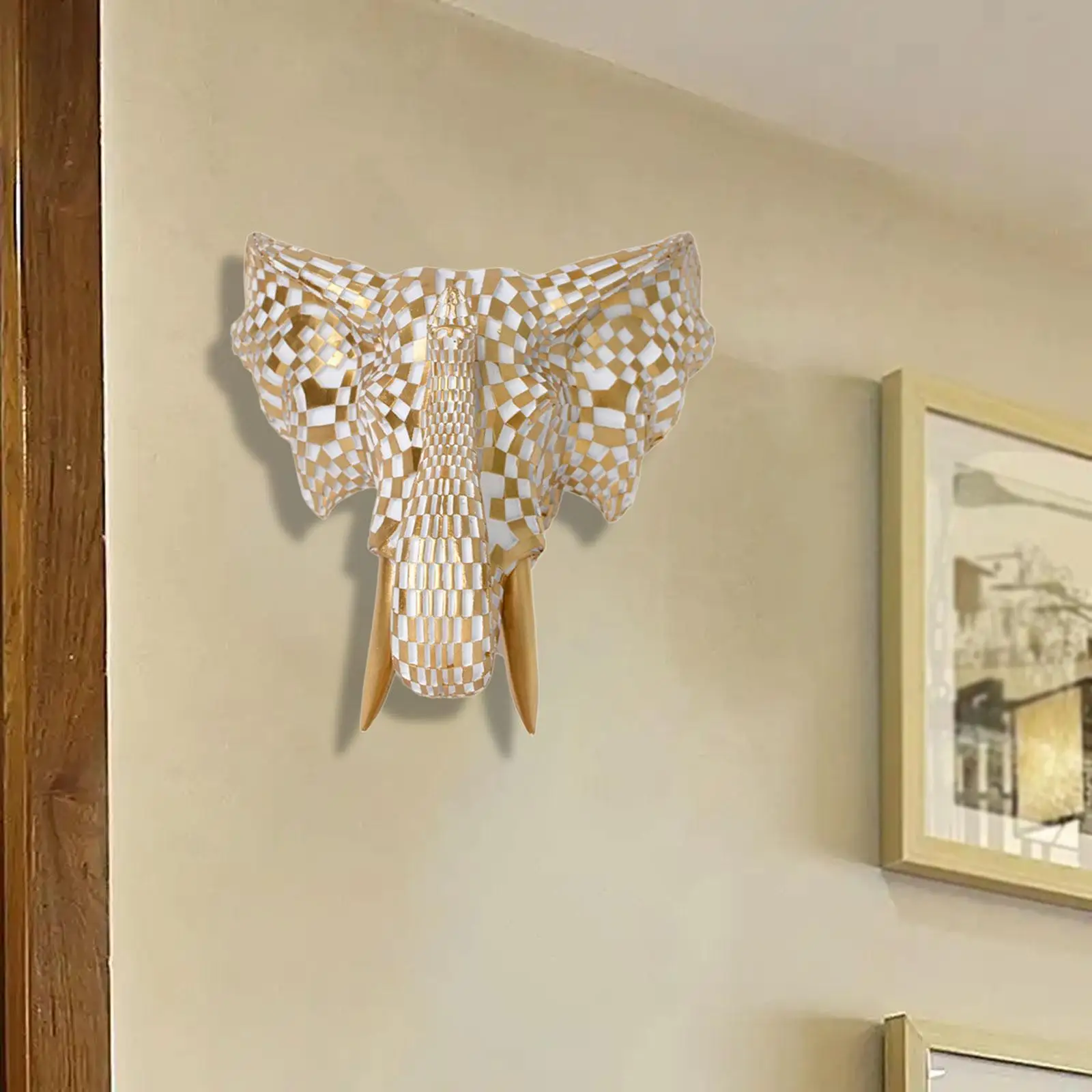 Elephant Head Wall Mount Decor Elephant Head Wall Decor Entryway Decorative Resin Artwork Decoration Sculpture for Hotel
