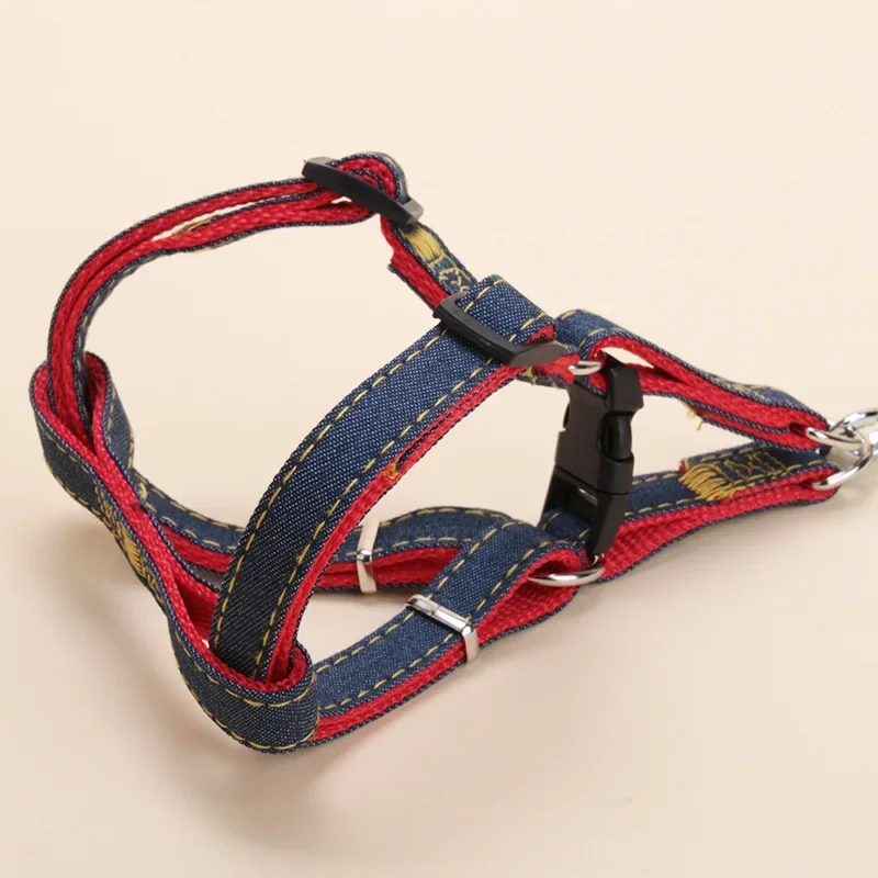 Collar de perro ajustable 3 en 1 Jean, conjunto de correa, suministros para mascotas, entrenamiento grueso, juego de tracción de plomo para caminar, arnés de nailon para perros S-XL - imagen 3