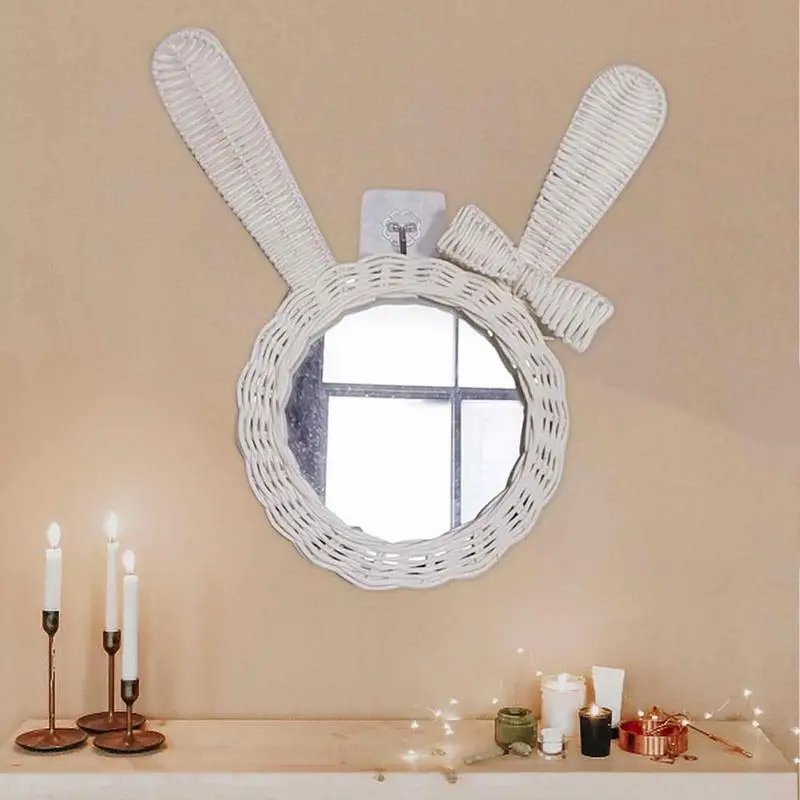 Espejo de pared decorativo de ratán, colgadores montados en la pared, tocador de baño, maquillaje, Mantel de entrada - imagen 5