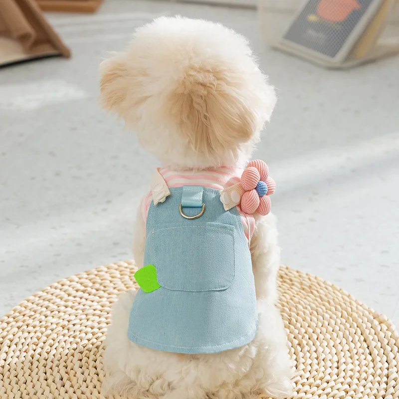 Primavera Denim rayas Patchwork se puede tirar falda para mascotas fino transpirable Teddy pequeño cachorro ropa para perros - imagen 2