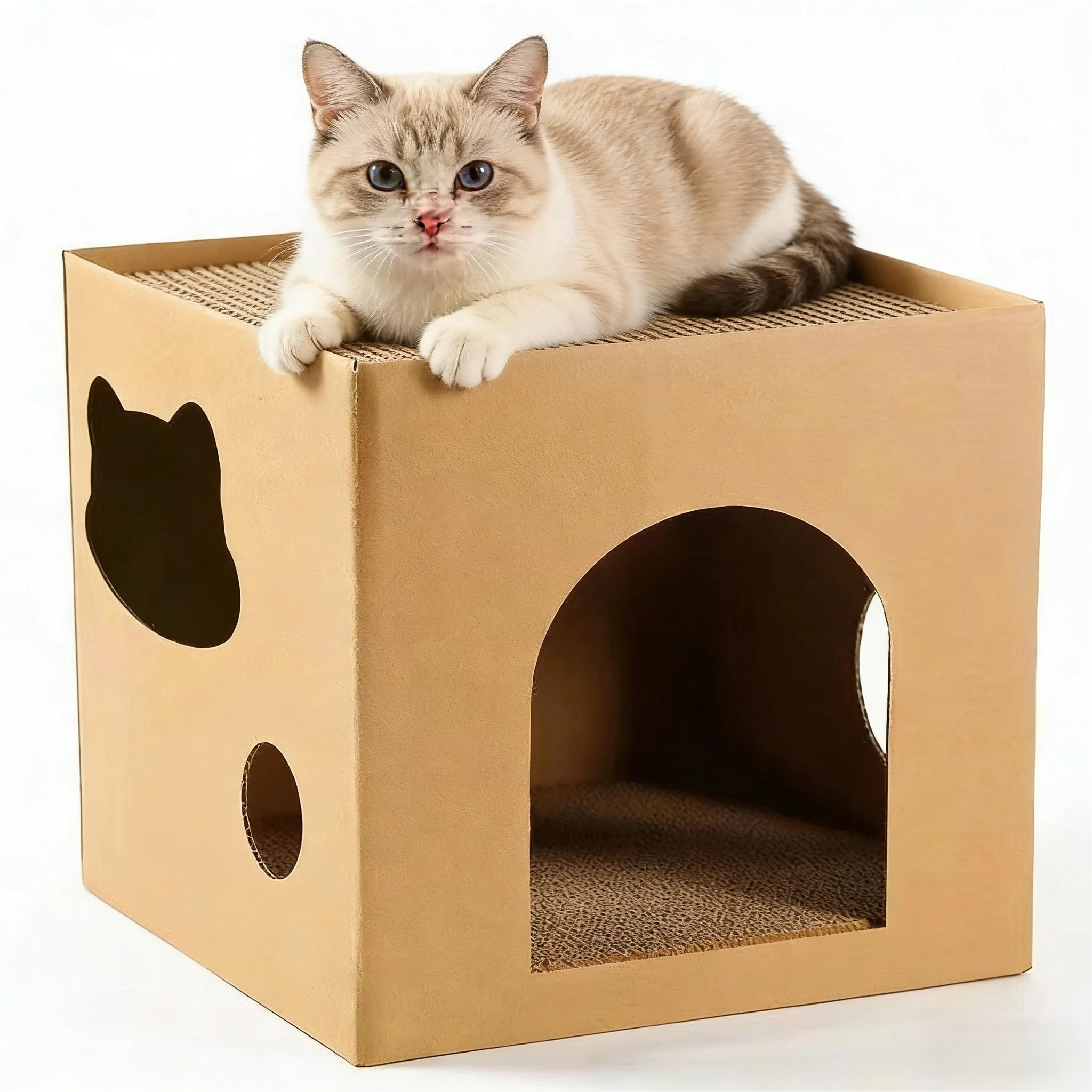 Caja de cartón para gatos: casa de juego y rascador texturizado - imagen 2
