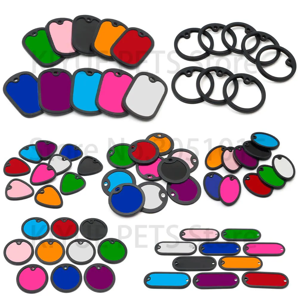 100 Uds. Etiqueta de identificación personalizada para perros y gatos, goma elástica negra, llavero antipérdida de aluminio en blanco, colgante, personalización, suministros para mascotas - imagen 2