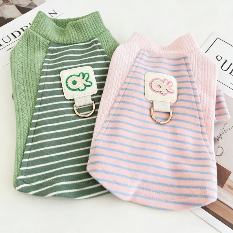 Camiseta a rayas con anilla para perro y gato – Suéter cálido de primavera