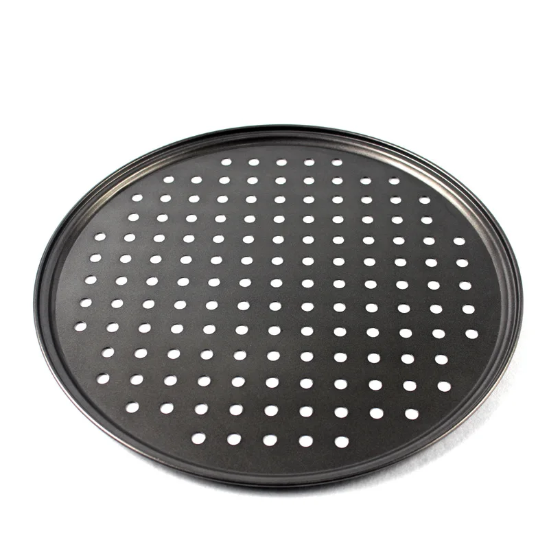 Bandejas antiadherente de acero al carbono para Pizza, bandeja para hornear con agujeros, plato redondo profundo, molde para hornear, horno, herramientas de cocina para el hogar - imagen 5