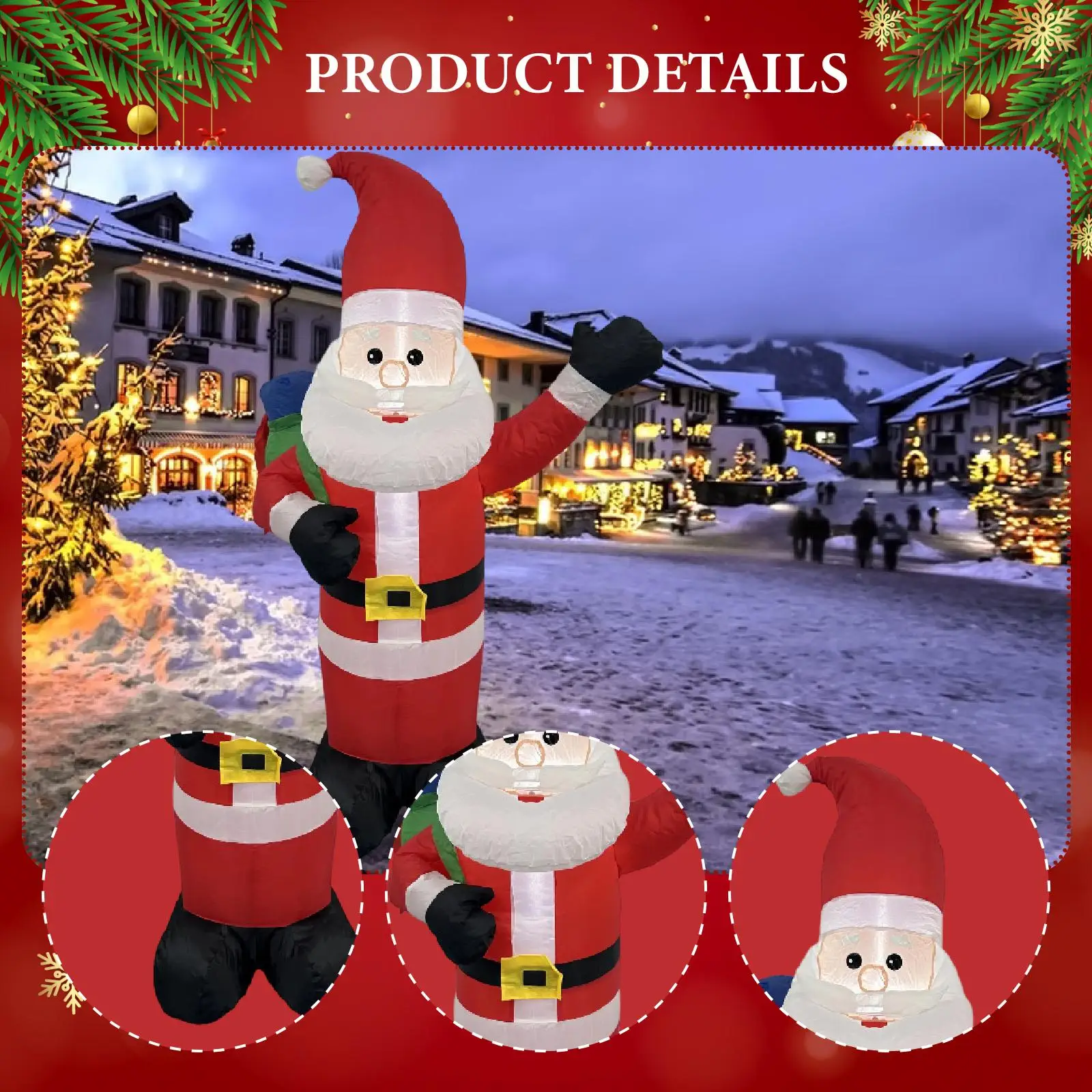 Decoración navideña inflable de Papá Noel, suministros adorables iluminados para fiestas, adorno único gigante, accesorios para fotos para patio trasero de Navidad - imagen 5