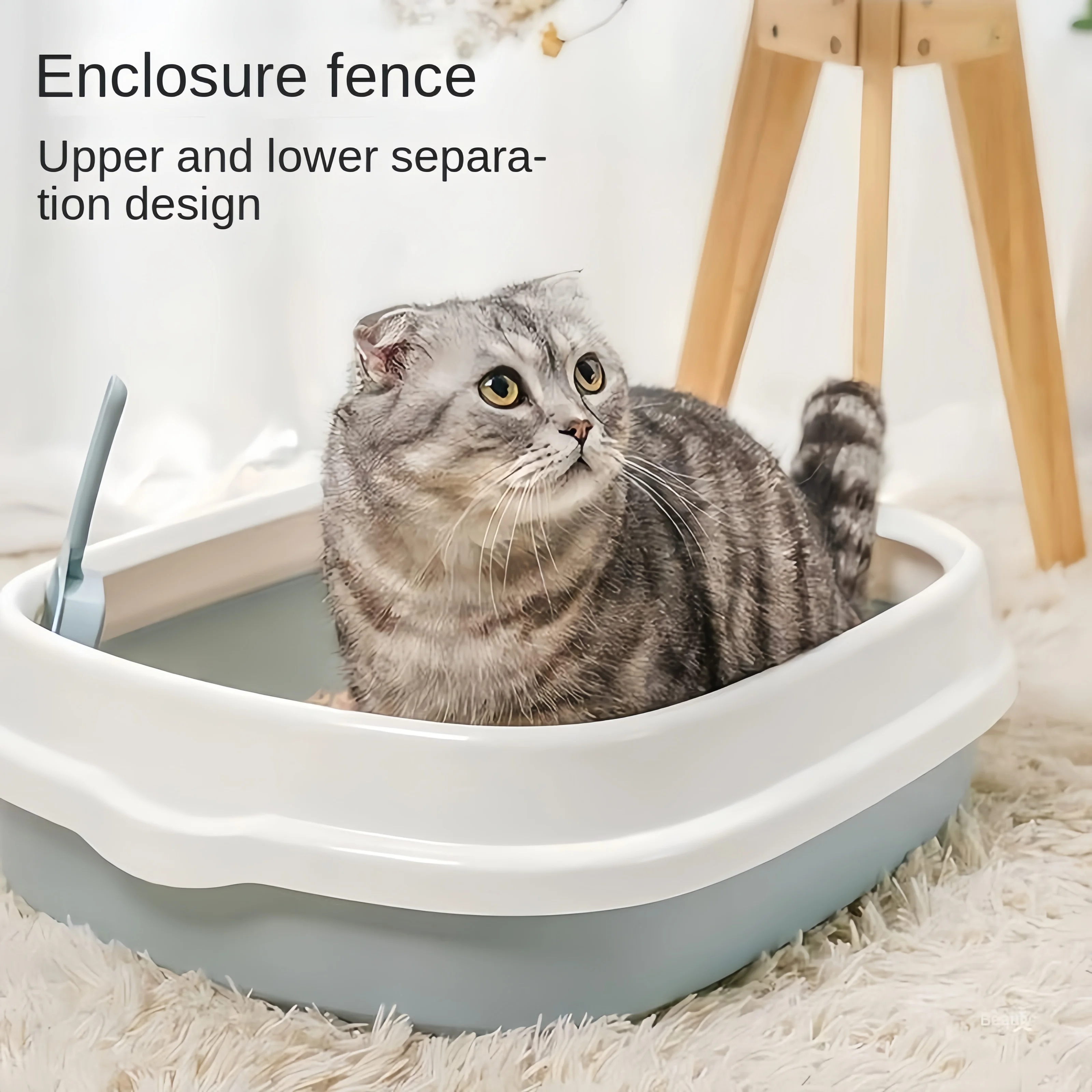 Caja de arena portátil para gatos, orinal extraíble semicerrado para gatito, inodoro para conejo y gatito, animales pequeños - imagen 2