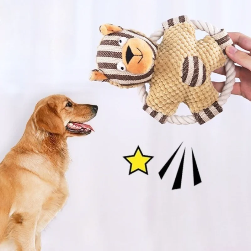 Juguetes interactivos para mascotas para perros, productos de juego con nudo de cuerda de algodón, suministros de molienda de dientes resistentes al masticable para cachorros, juguete para chirrido en interiores - imagen 2