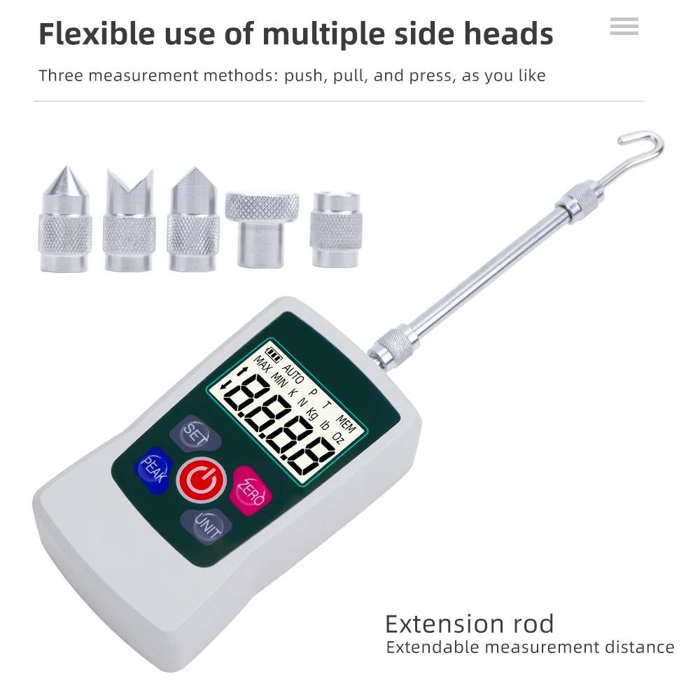 Medidor de fuerza Digital 100N/500N, dinamómetro portátil, 4 unidades, Oz, Lb, N KG, máquina de eniles, medidor de empuje, instrumento de medición - imagen 3