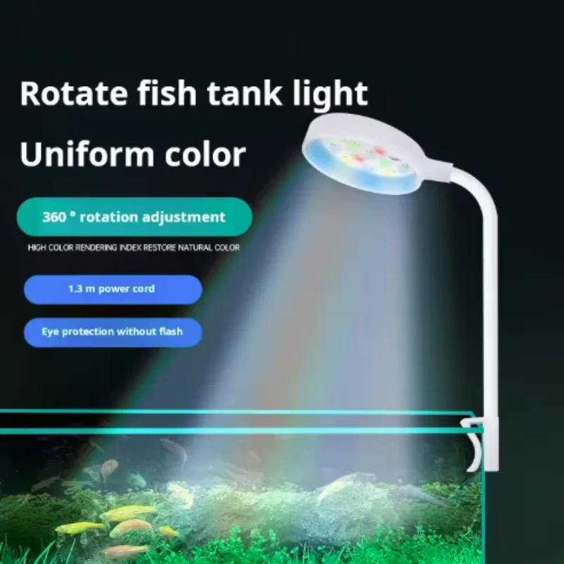 Luz LED para acuario con adaptador, luz con clip para pecera, espectro completo pequeño, luz USB, 360 °   Iluminación de rotación