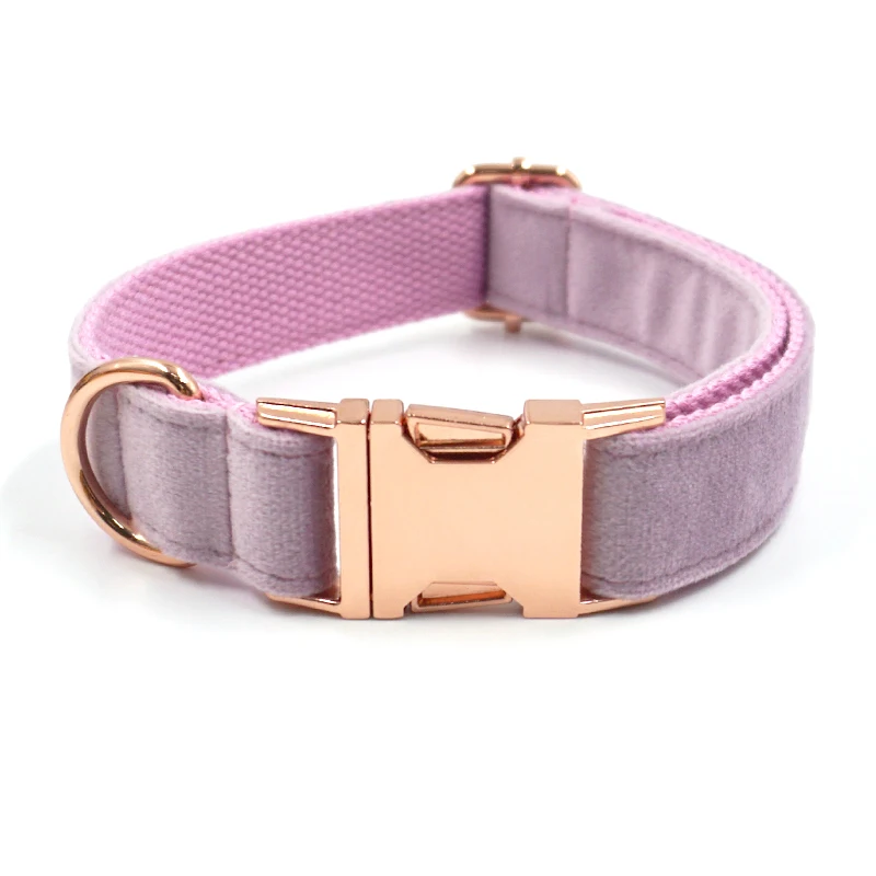 Conjunto de arnés y correa para perro de lujo de terciopelo rosa y morado, Collar de diseño personalizado para perros, Kit de correa para mascotas con hebillas de oro rosa de seguridad - imagen 4