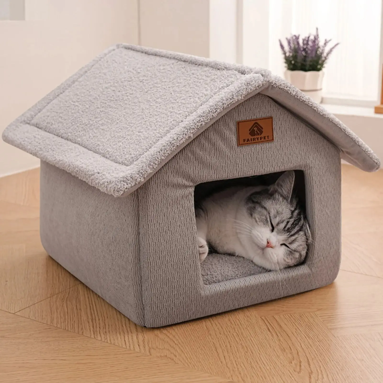 Casita cerrada gruesa invierno para gatos y perros pequeños – Plegable