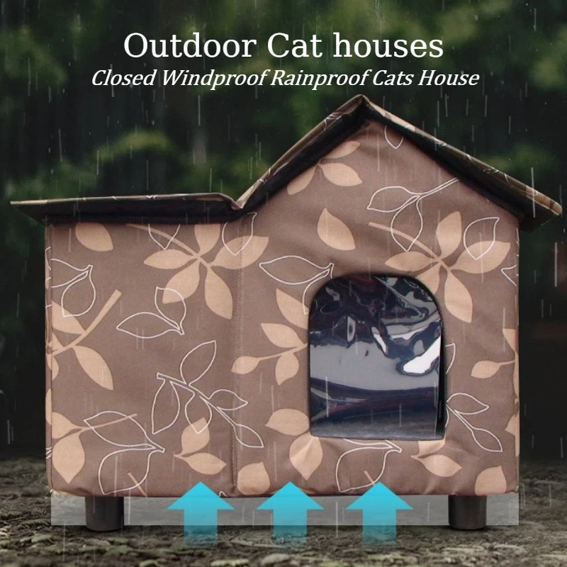 Casa impermeable para gatos, cama para gatos a prueba de lluvia para exteriores, cerrada, a prueba de viento, plegable, suave, aislamiento, casas para mascotas a prueba de humedad - imagen 2